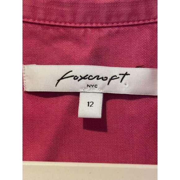 Foxcroft Pink Long Sleeve Button Down Collared Shirt Distressed Hem Women Sz 12 - Picture 3 of 7